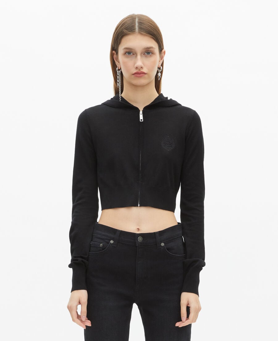 The Kooples WOMEN BLACK black wool hooded cardigan 