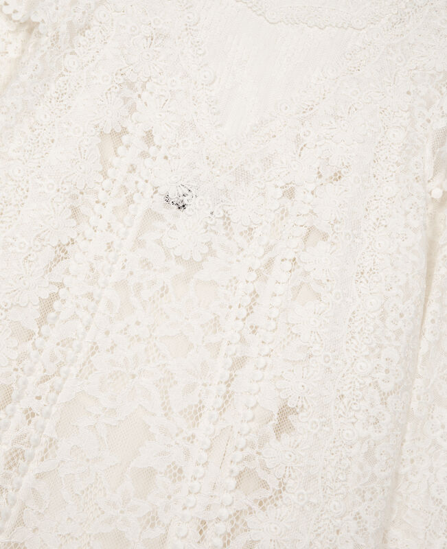 The Kooples FEMME ECRU robe courte manches longues en dentelle écrue
