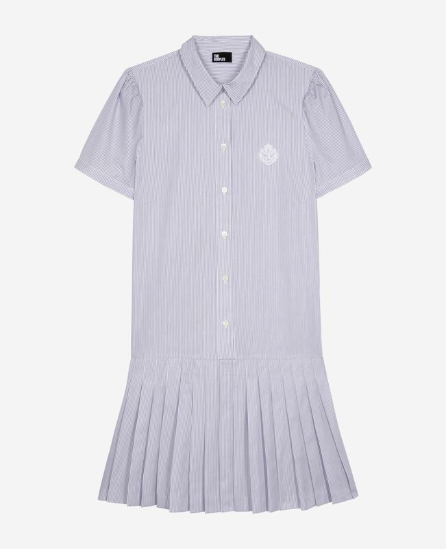 The Kooples FEMME BLUE WHITE robe courte col chemise à rayures bleue