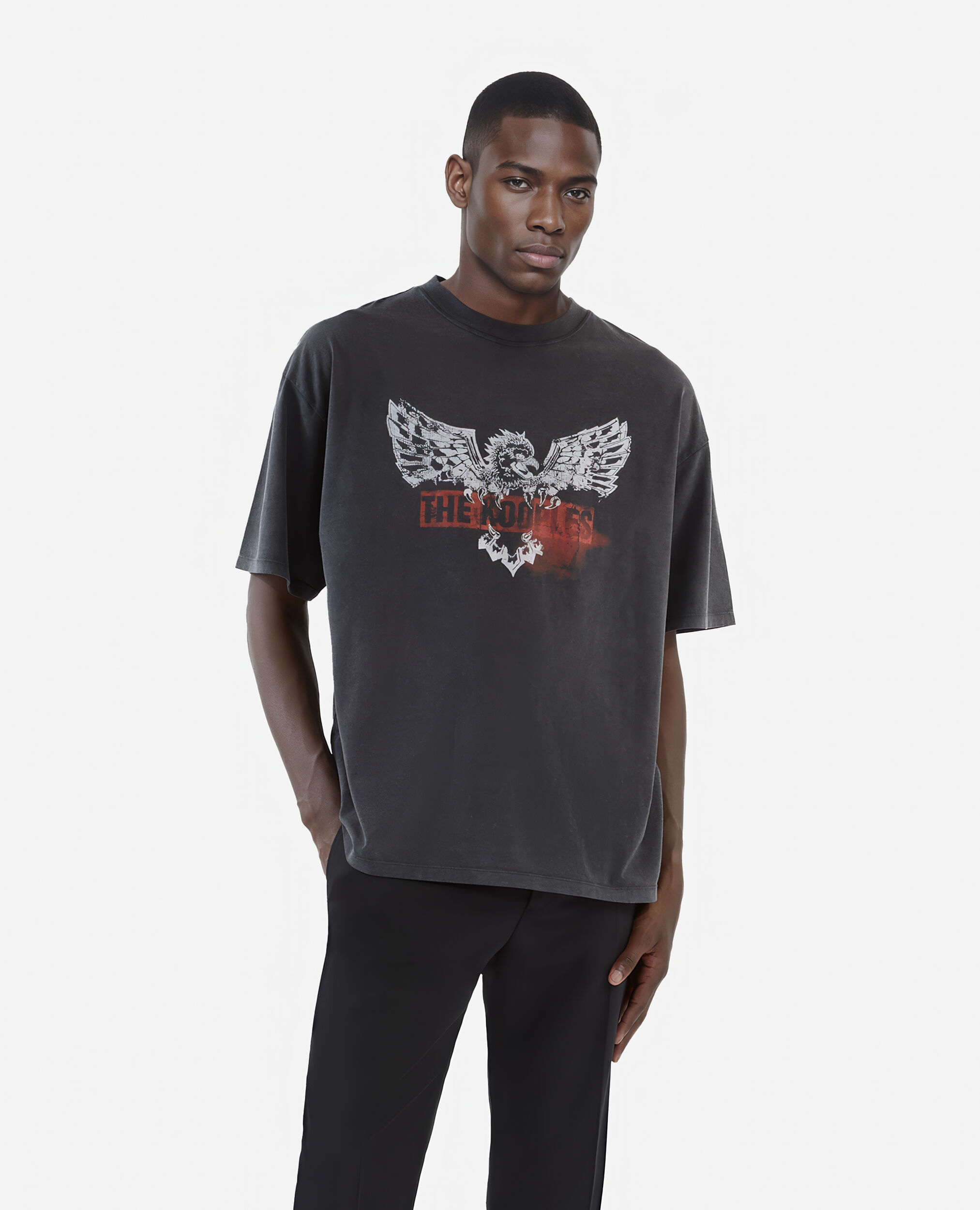T-shirt avec sérigraphie aigle noir, BLACK WASHED, hi-res image number null