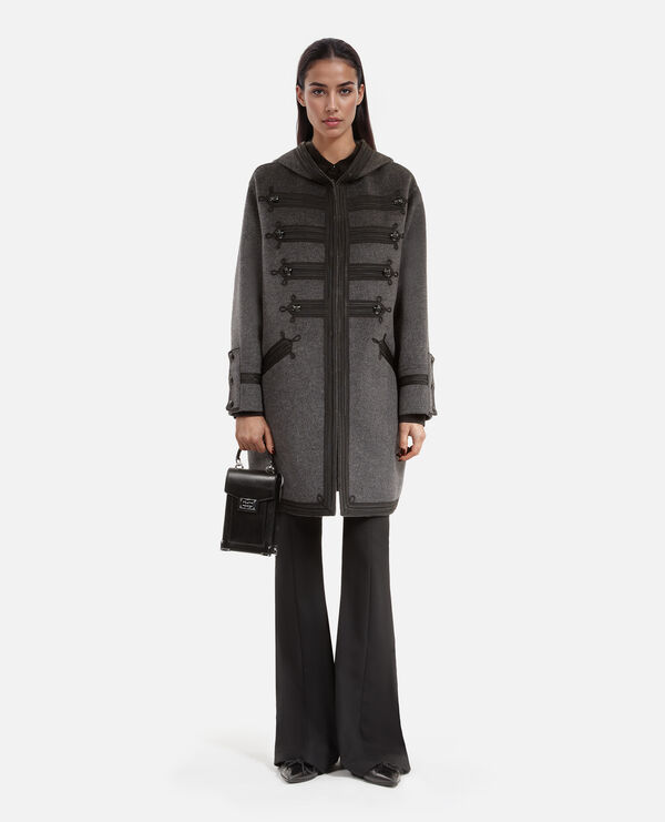 The Kooples FEMME PETROL GREY caban long à capuche en laine gris