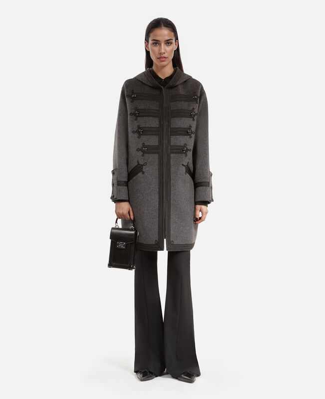 The Kooples FEMME PETROL GREY caban long à capuche en laine gris