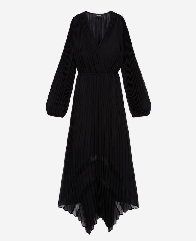 The Kooples FEMME BLACK robe longue plissée avec dentelle noire