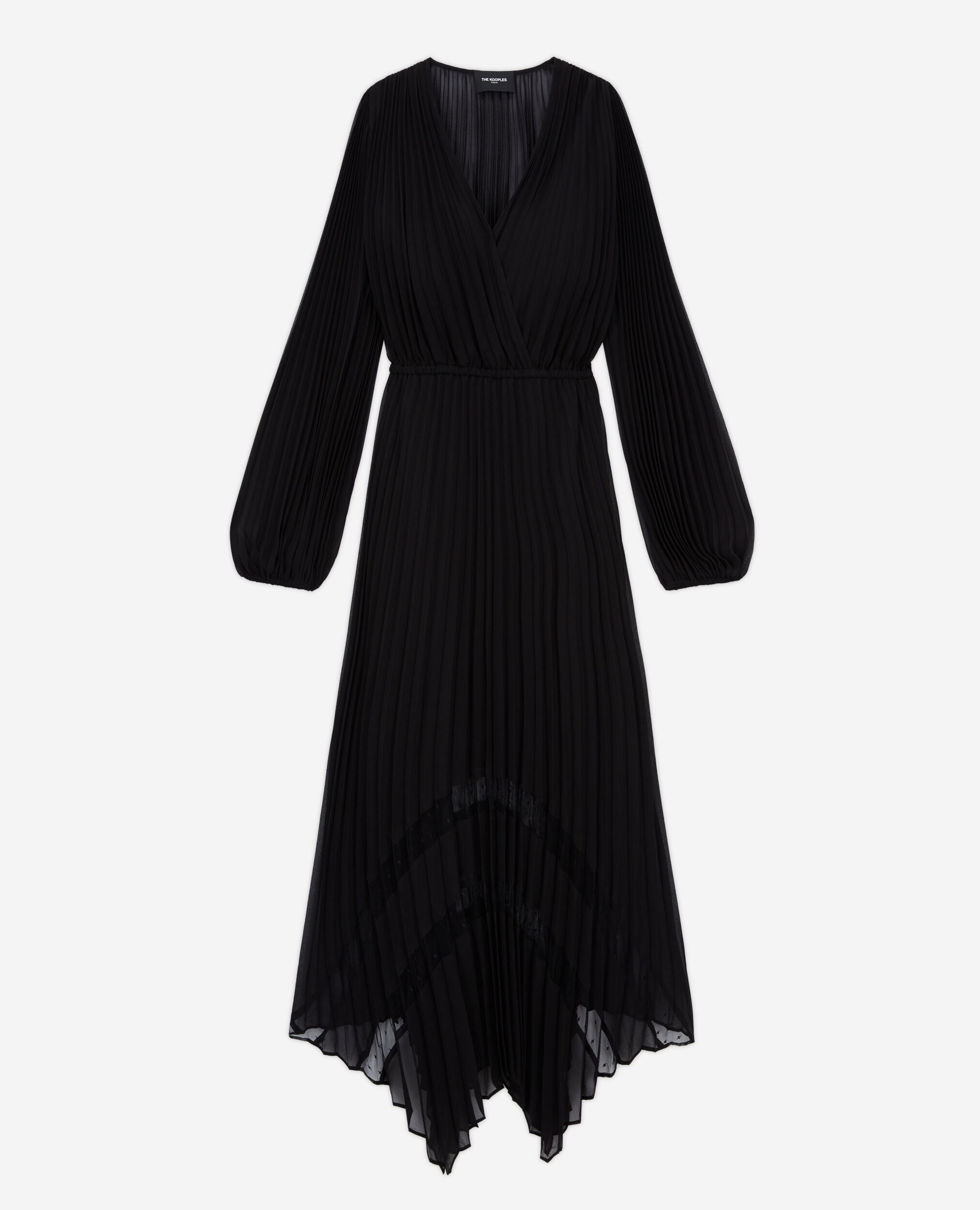 Robe longue plissée avec dentelle noire, BLACK, hi-res image number null