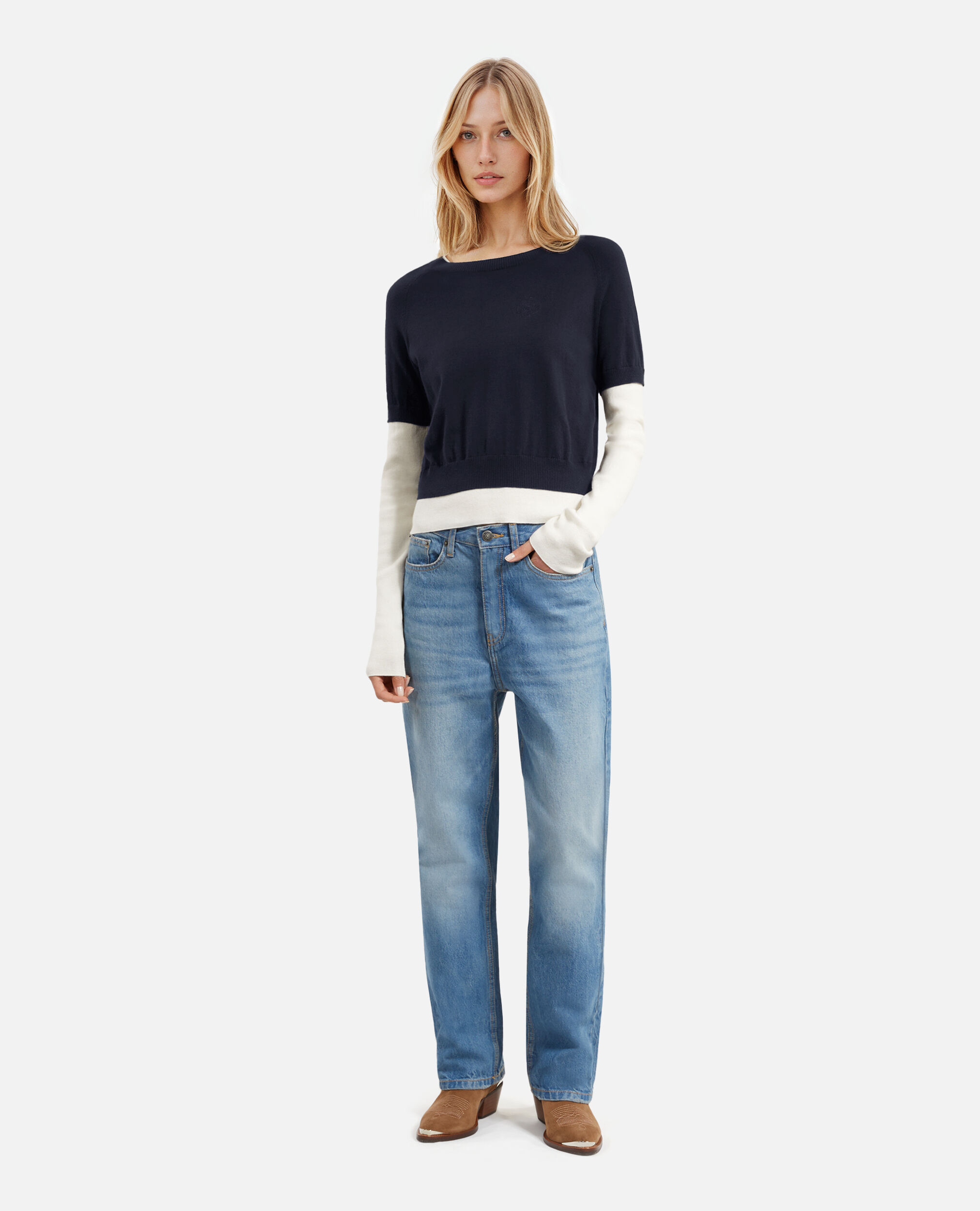 Pull bleu marine et ecru, DARK NAVY-ECRU, hi-res image number null