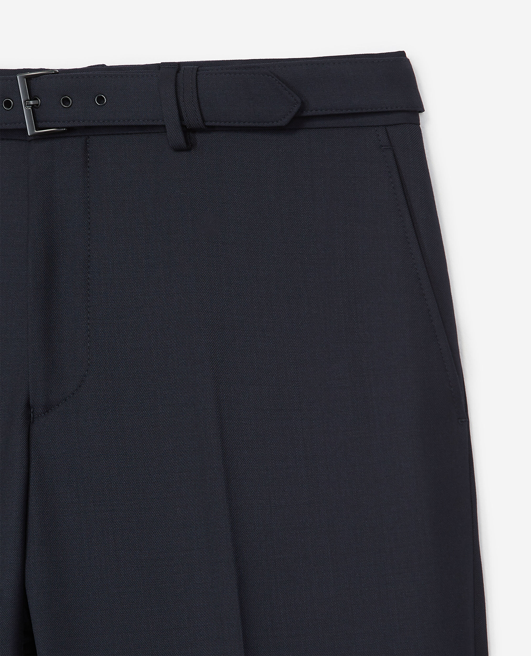 Pantalon de costume en laine à ceinture intégrée bleu coupe ajustée, DARK NAVY, hi-res image number null