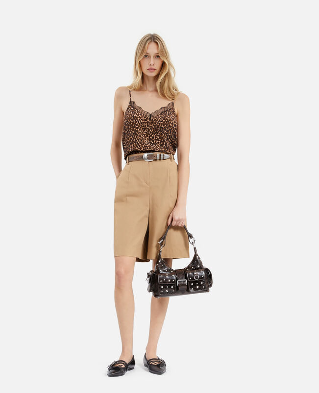 The Kooples FEMME BROWN sac amelia clouté en cuir craquelé marron