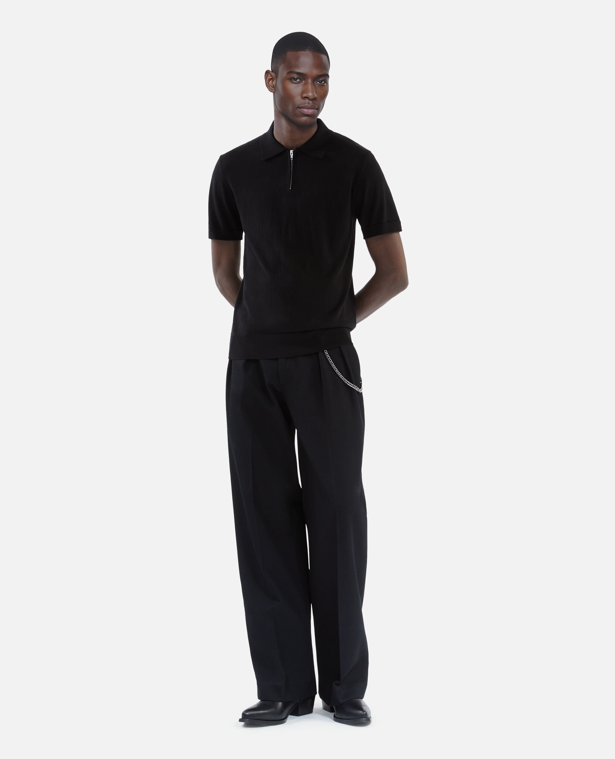 Polo en maille col zippé noir, BLACK, hi-res image number null