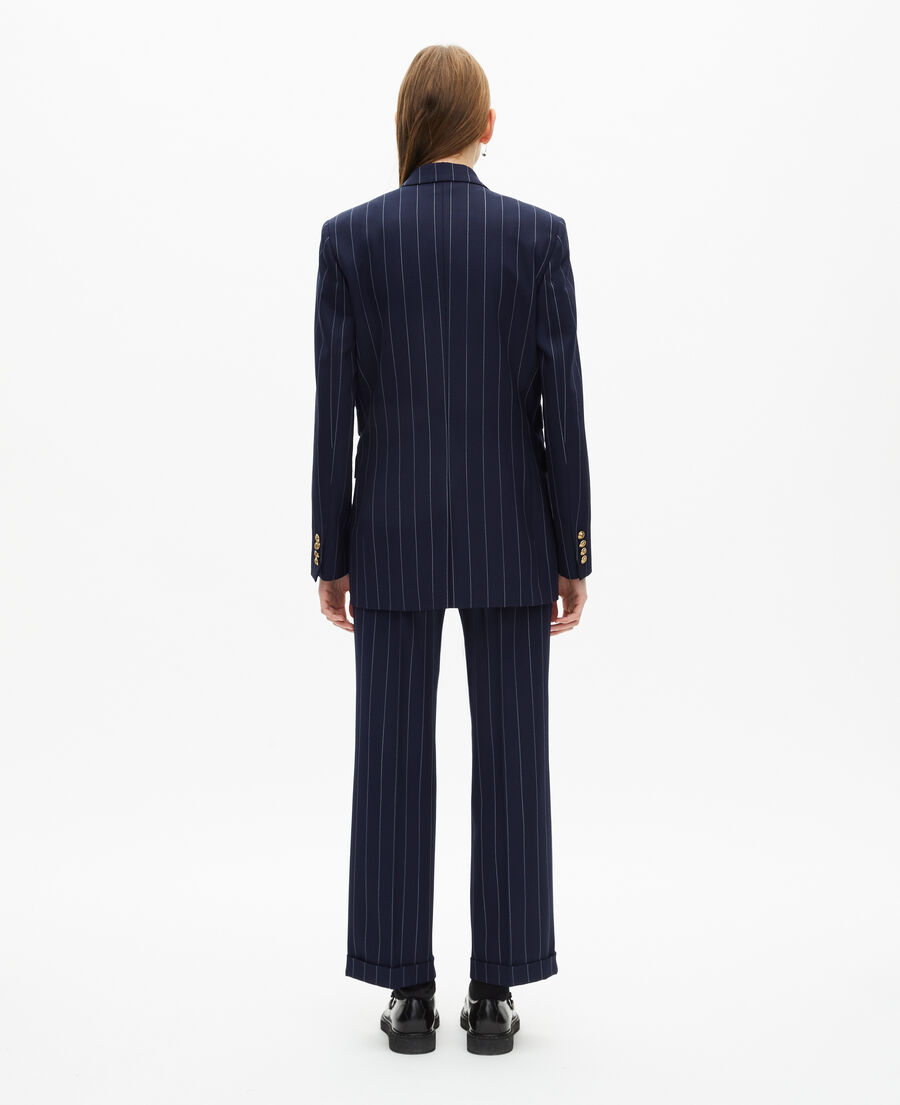 The Kooples WOMEN NAVY navy blue wool blend tennis stripe suit jacket