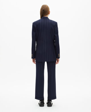 The Kooples WOMEN NAVY navy blue wool blend tennis stripe suit jacket