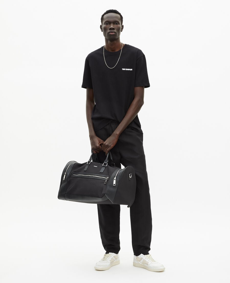 The Kooples MEN BLACK black leather and canvas weekend bag