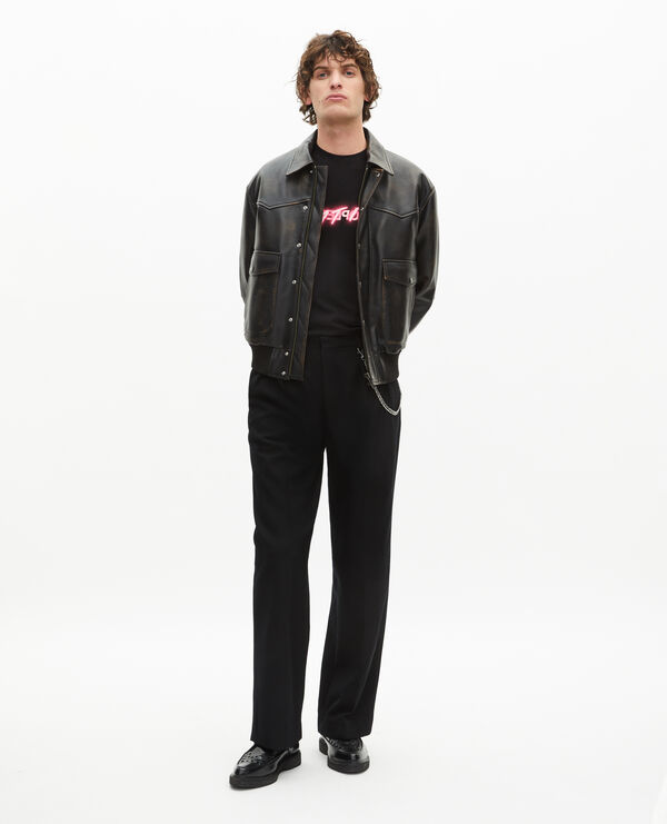 The Kooples HOMME BLACK pantalon en laine coupe large noir