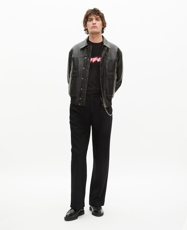The Kooples HOMME BLACK pantalon en laine coupe large noir
