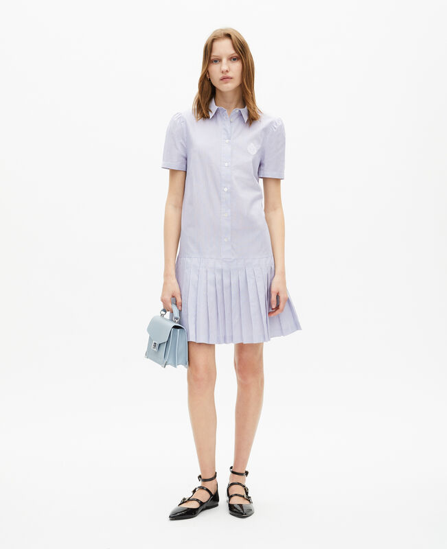 The Kooples FEMME BLUE WHITE robe courte col chemise à rayures bleue