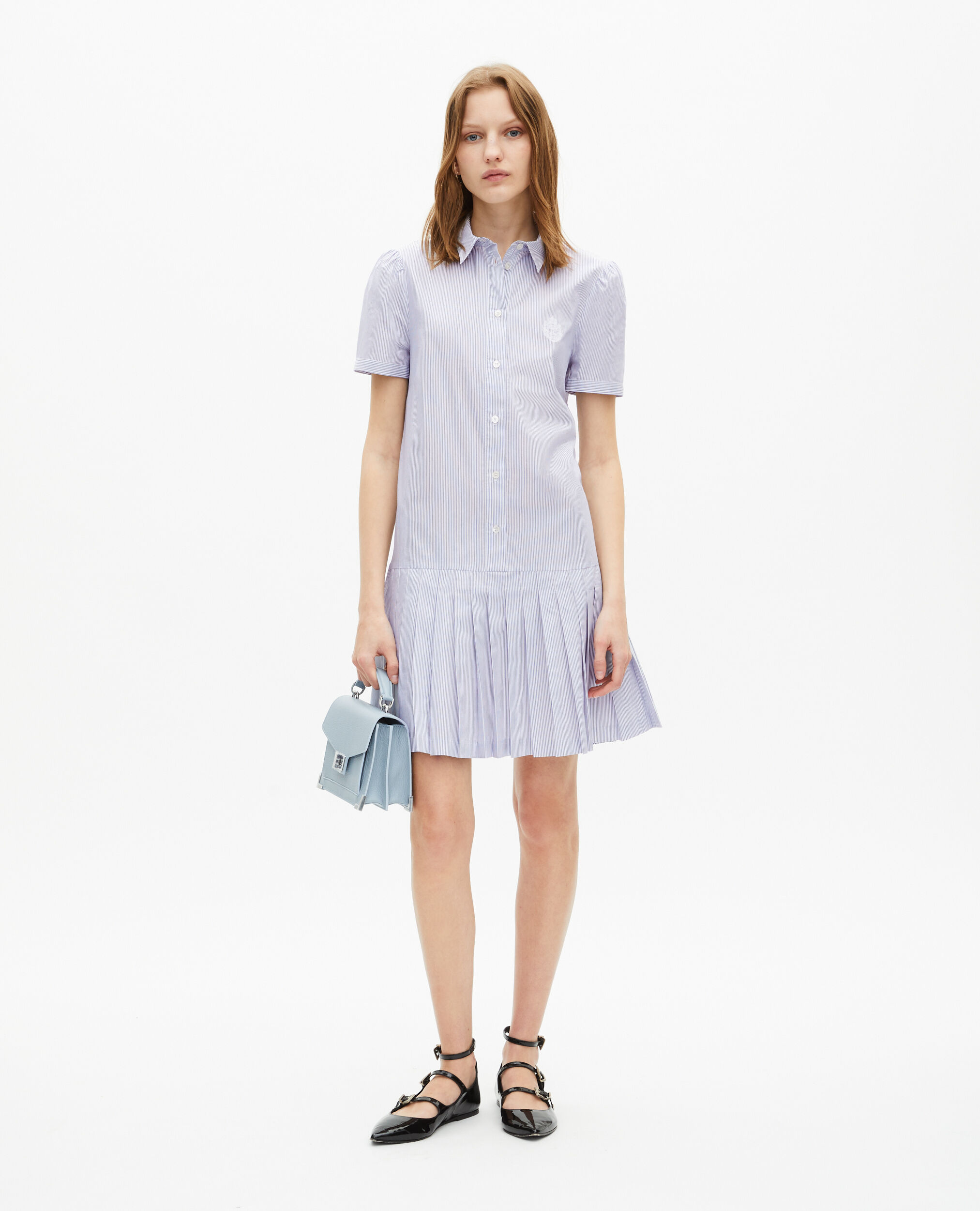 Robe courte col chemise à rayures bleue, BLUE WHITE, hi-res image number null