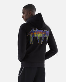 The Kooples HOMME BLACK WASHED sweatshirt à capuche et sérigraphie zippé noir