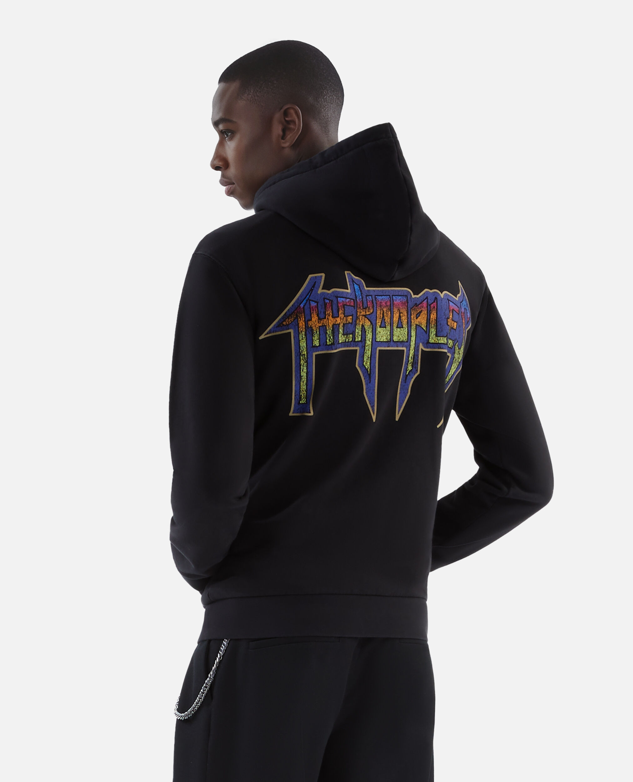 Sweatshirt à capuche et sérigraphie zippé noir, BLACK WASHED, hi-res image number null