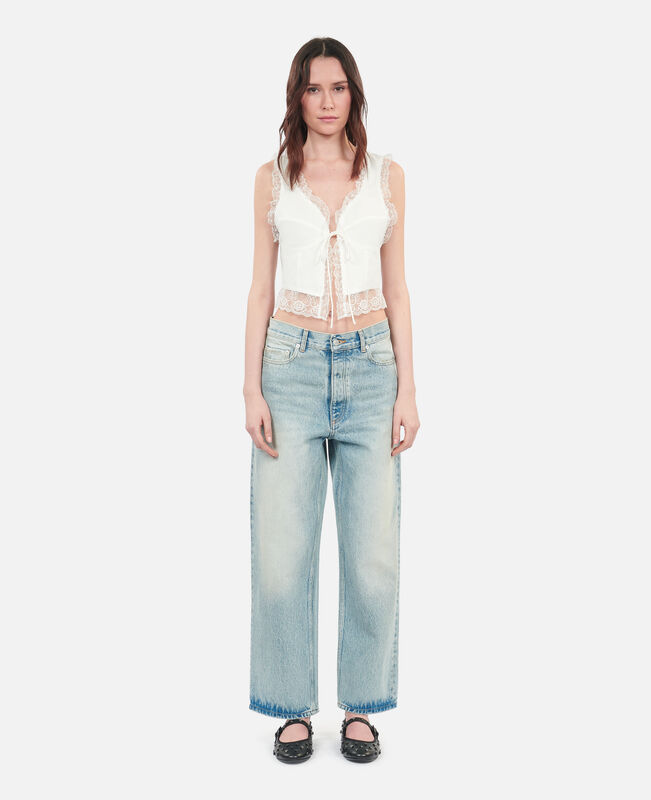 The Kooples FEMME ECRU top sans manches avec dentelle écru