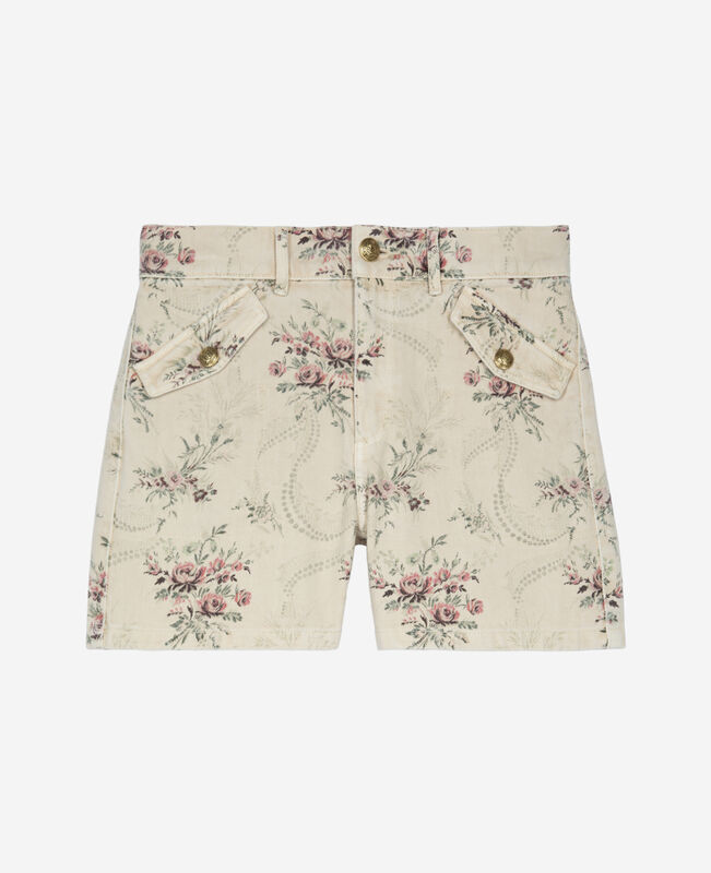 The Kooples FEMME BEIGE TAUPE short imprimé fleuri en denim beige