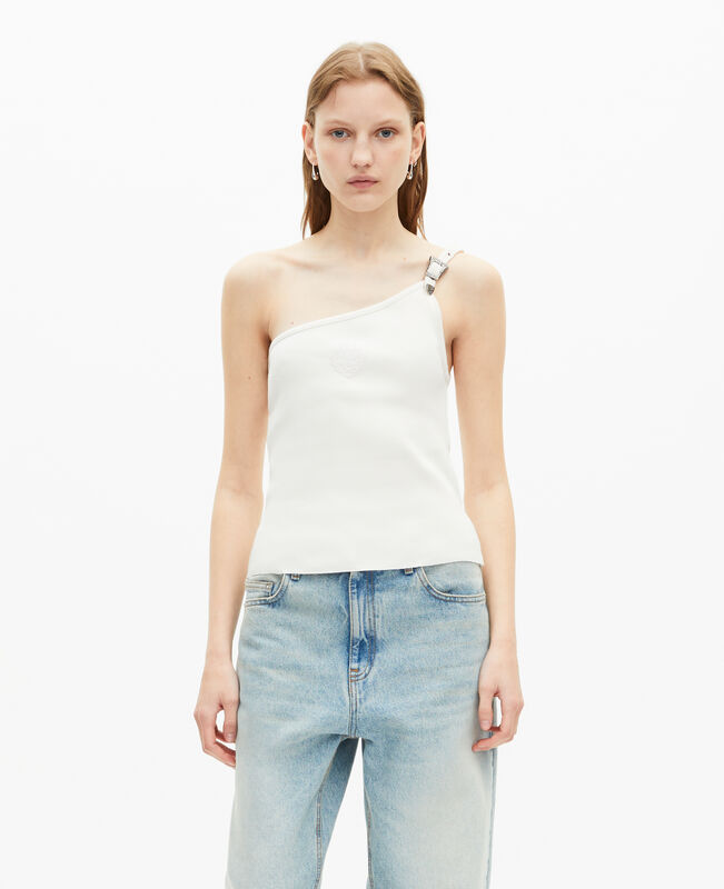 The Kooples FEMME ECRU débardeur asymétrique côtelé écru