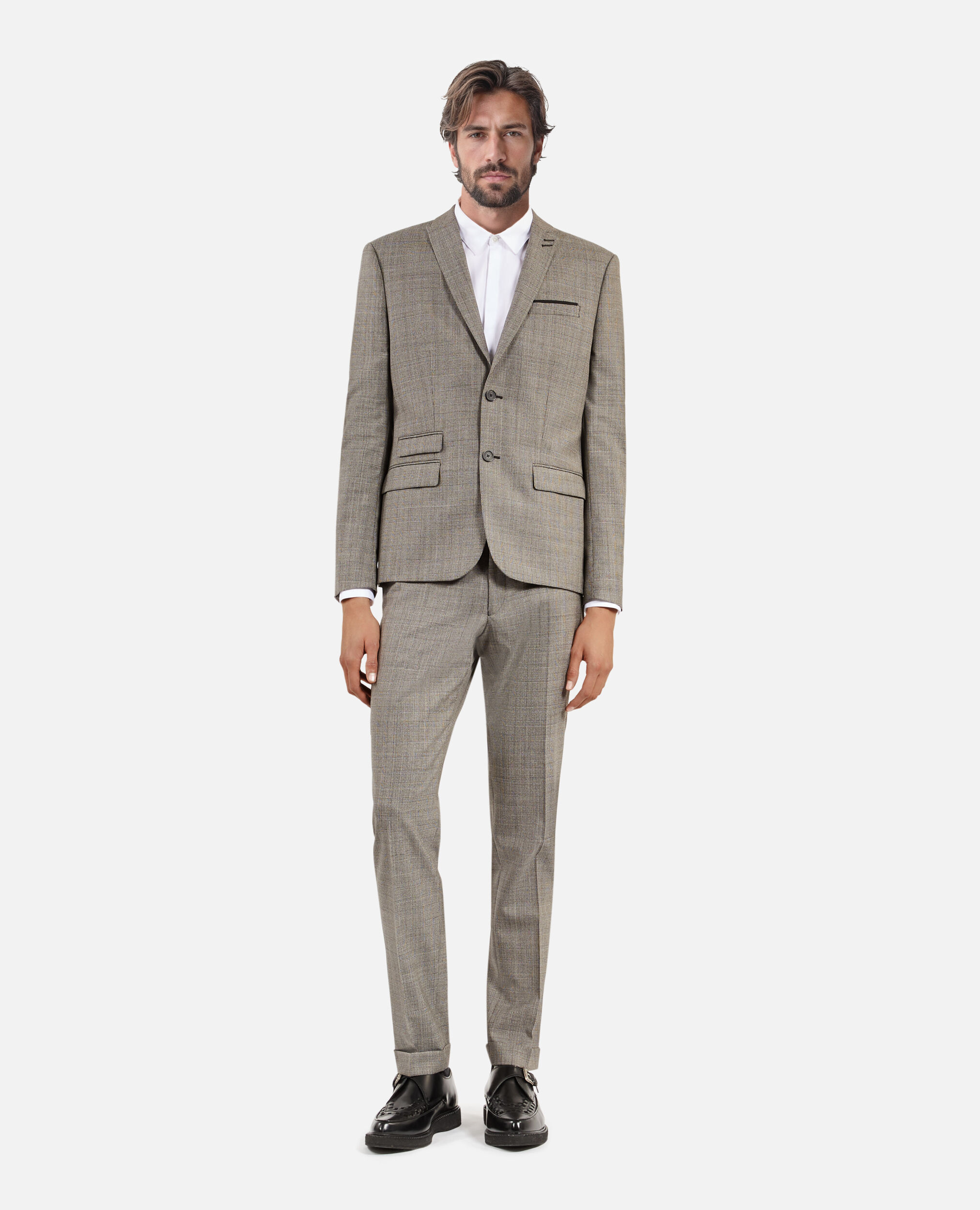 Veste de costume en laine prince de Galles beige, BEIGE MELANGE, hi-res image number null
