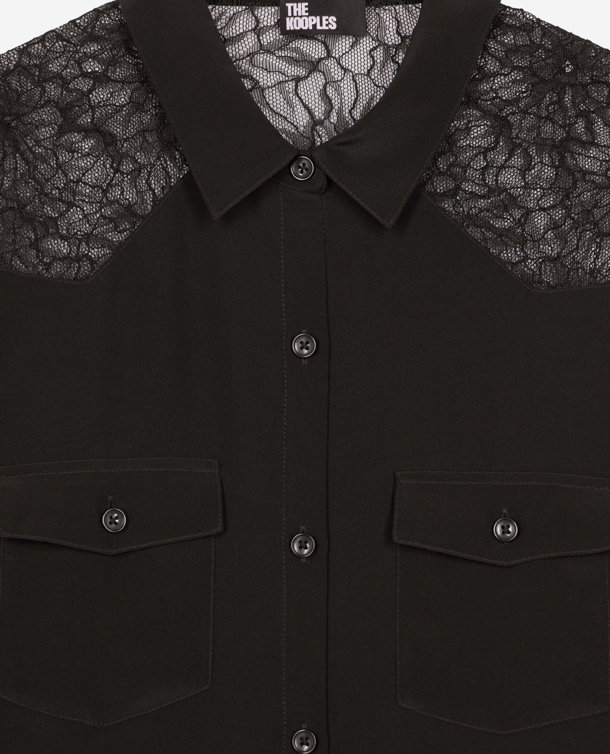 Chemise en soie avec dentelle noire, BLACK, hi-res image number null
