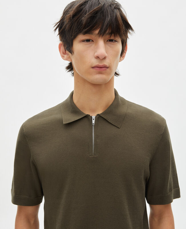 The Kooples HOMME OLIVE KAKI polo en maille col zippé kaki