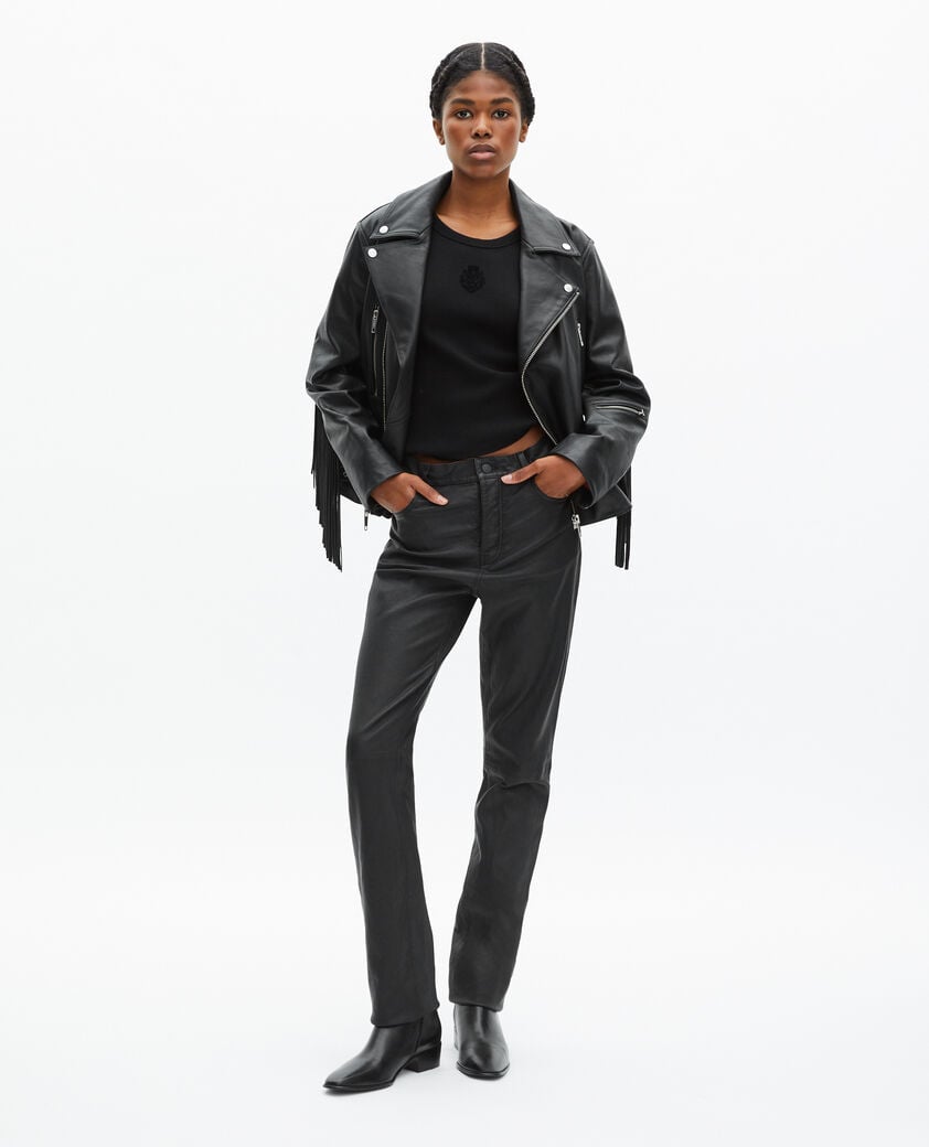 The Kooples FEMME BLACK blouson en cuir à franges noir