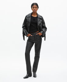 The Kooples FEMME BLACK blouson en cuir à franges noir