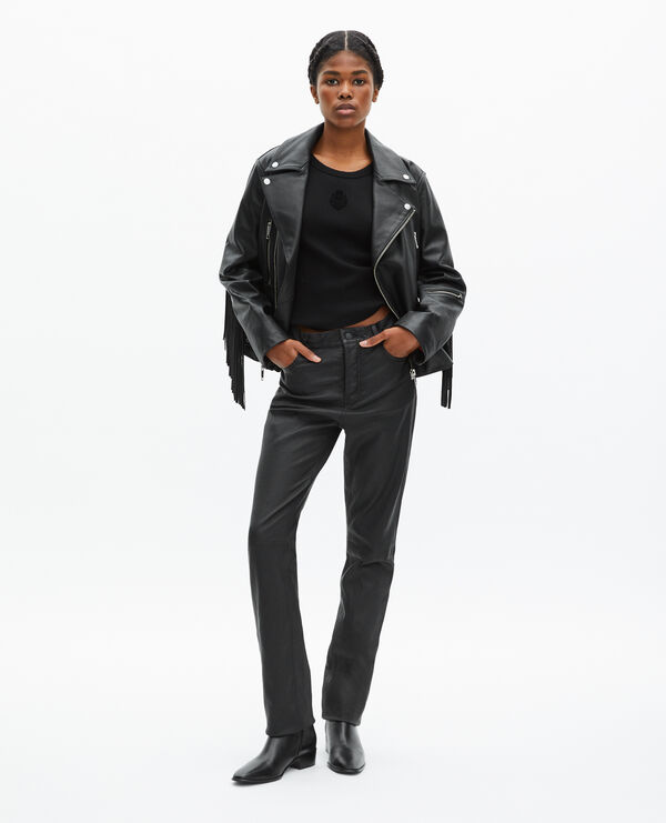 The Kooples FEMME BLACK blouson en cuir à franges noir