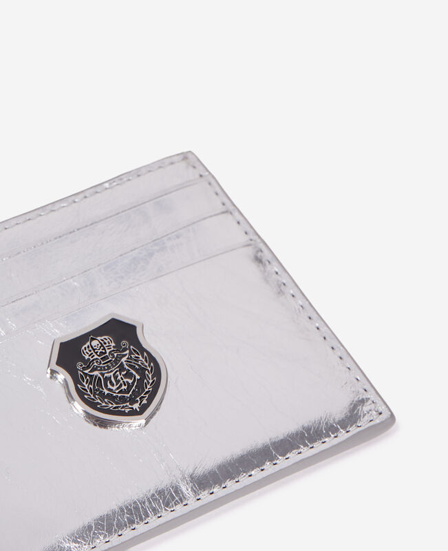The Kooples FEMME SILVER porte cartes blason en cuir argenté