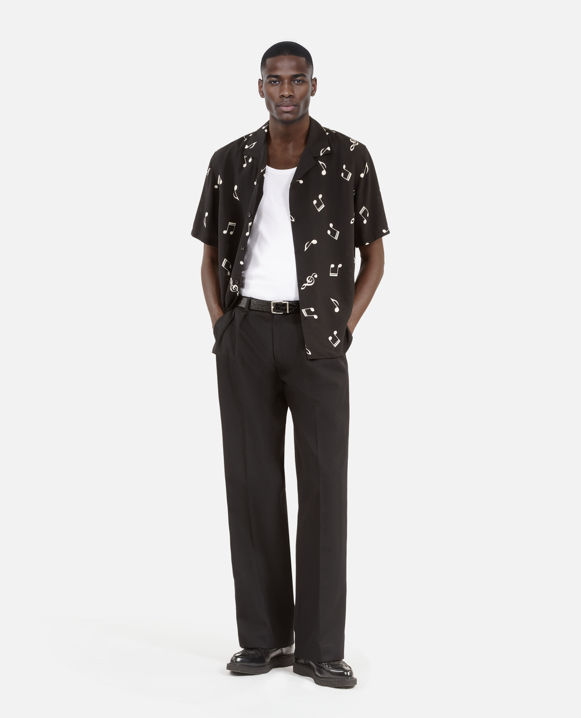 Chemise manches courtes imprimé musique, BLACK WHITE, hi-res image number null