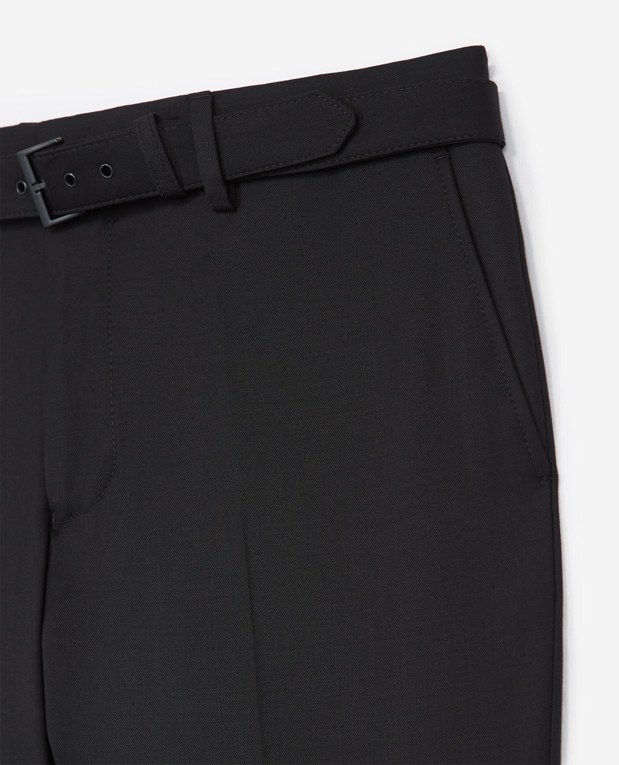 Pantalon de costume en laine à ceinture intégrée noir coupe ajustée, BLACK, hi-res image number null