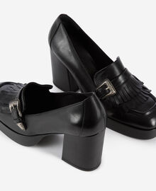 The Kooples FEMME BLACK mocassins à talons en cuir noirs