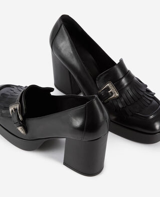 The Kooples FEMME BLACK mocassins à talons en cuir noirs