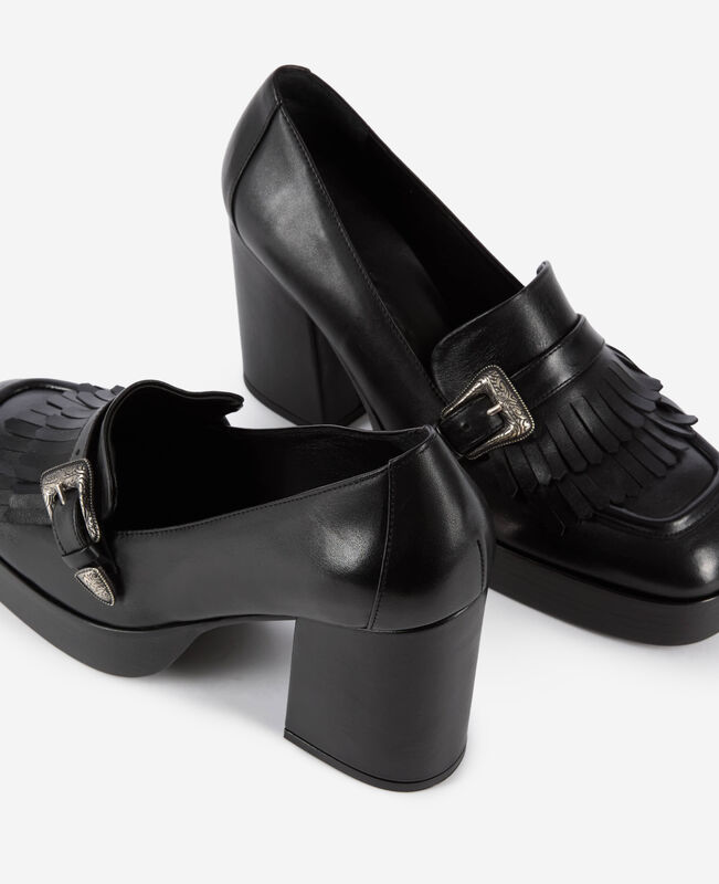 The Kooples FEMME BLACK mocassins à talons en cuir noirs