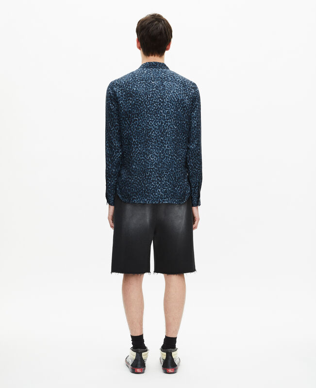 The Kooples HOMME BLUE chemise en soie mélangée imprimé léopard 