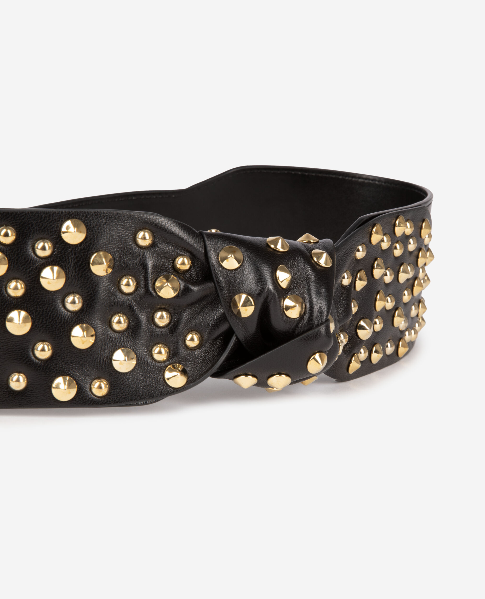 Ceinture large cloutée en cuir noir, BLACK, hi-res image number null
