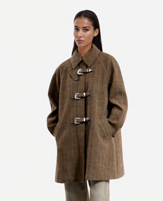 The Kooples WOMEN CHOCOLATE prince of wales brown wool coat