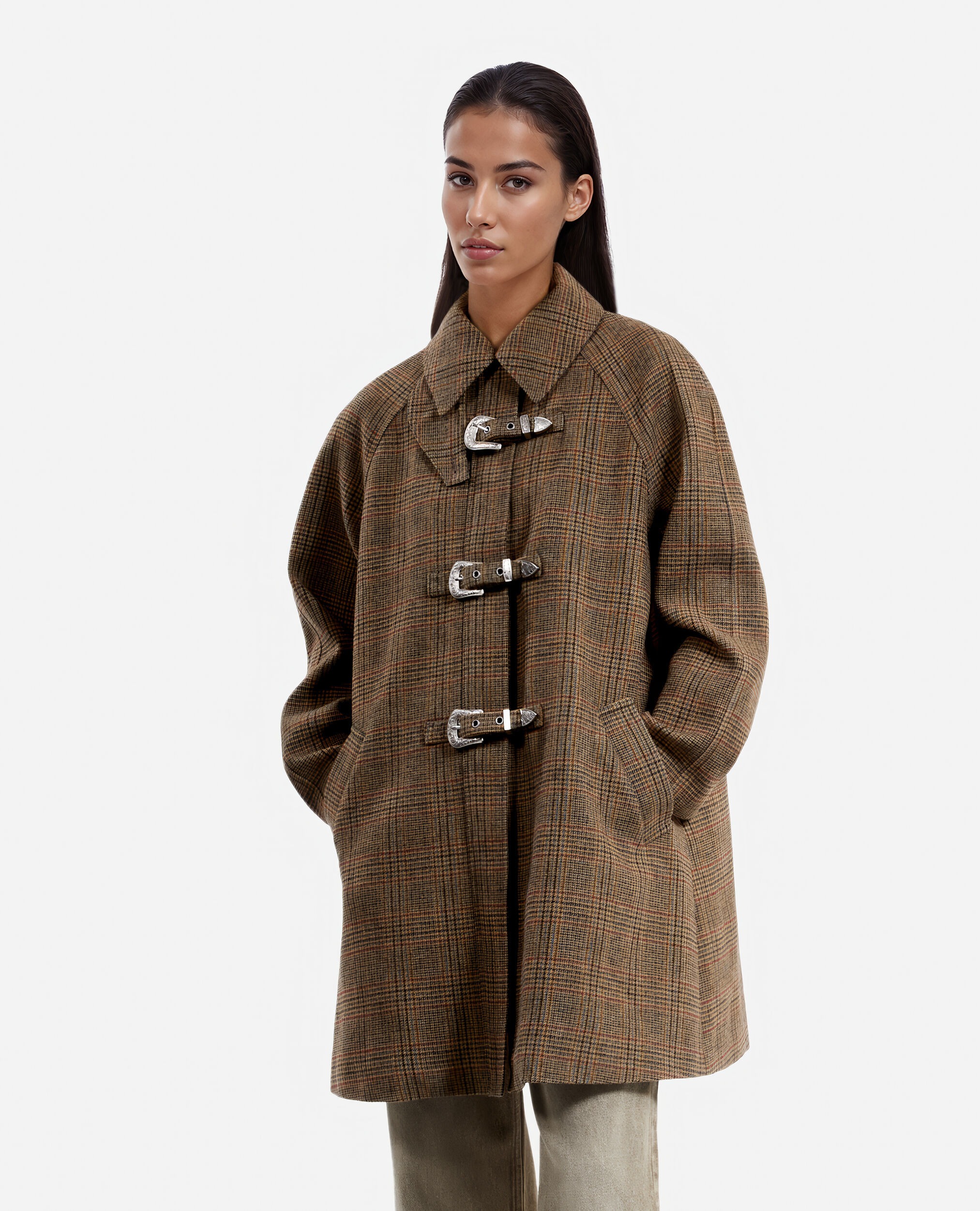 Manteau en laine Prince de Galles marron, CHOCOLATE, hi-res image number null