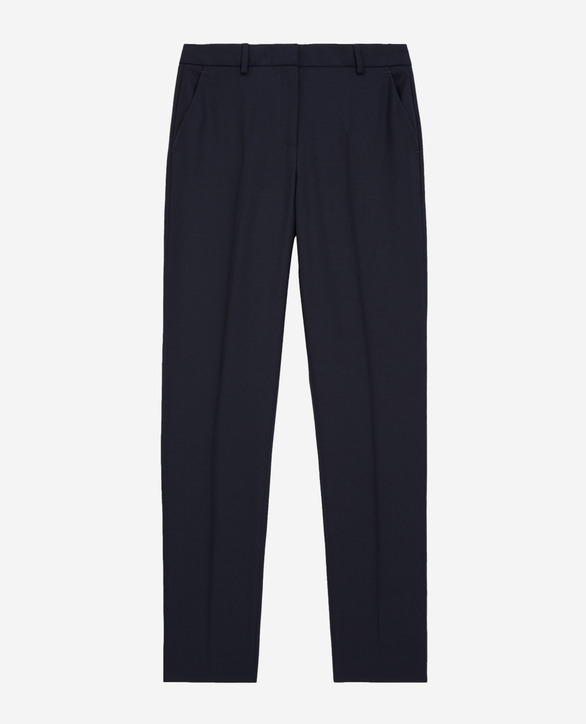 Pantalon tailleur en laine coupe ajustée bleu marine, NAVY, hi-res image number null