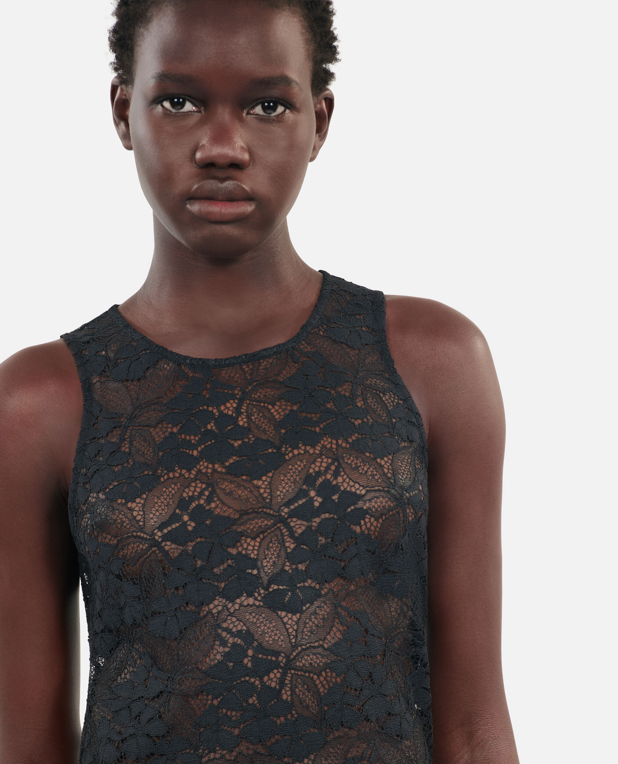 Top sans manches en dentelle noir, BLACK, hi-res image number null