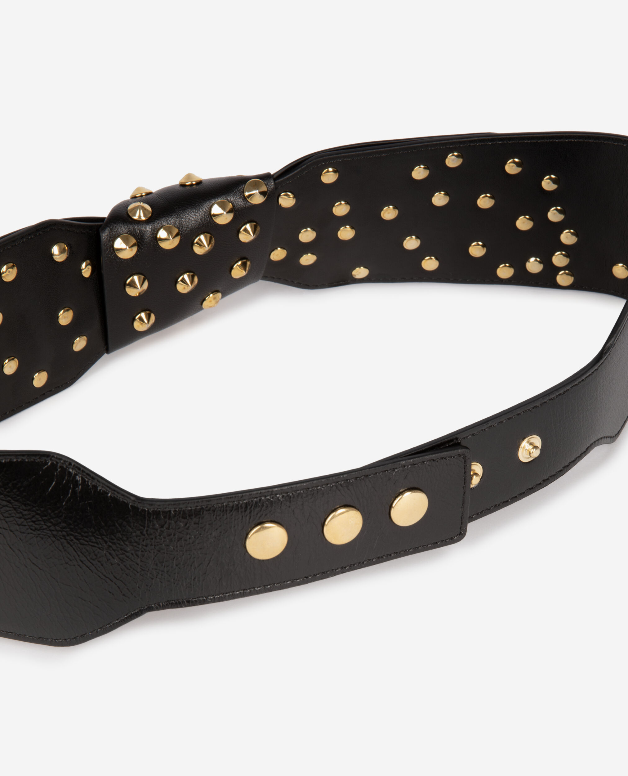 Ceinture large cloutée en cuir noir, BLACK, hi-res image number null