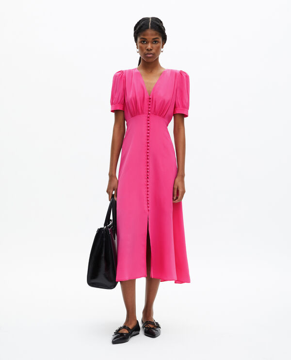 The Kooples FEMME FUSHIA robe longue avec boutonnage en soie rose