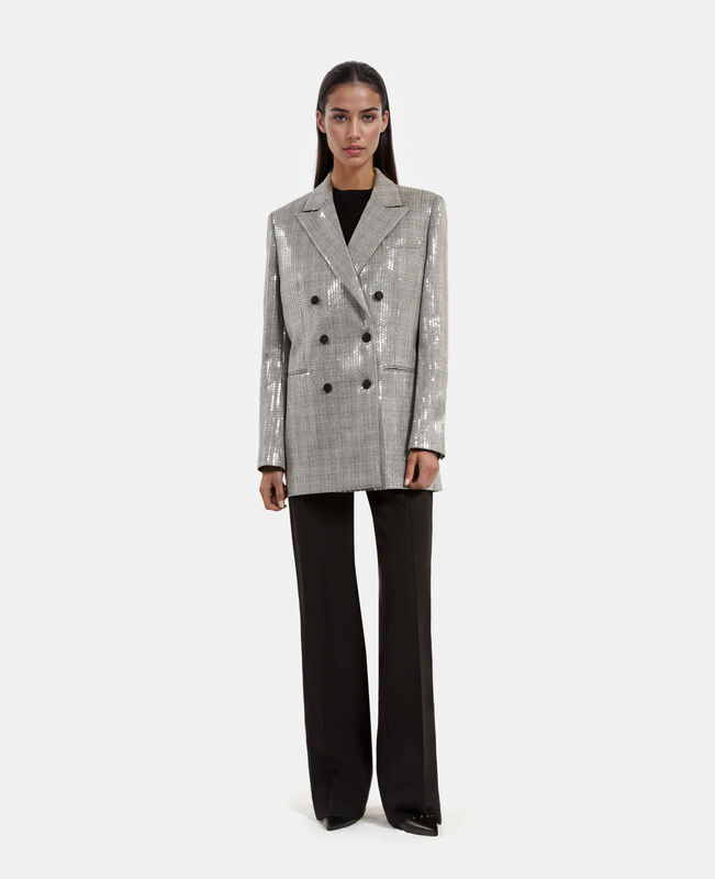The Kooples FEMME GREY veste à sequins prince de galles grise