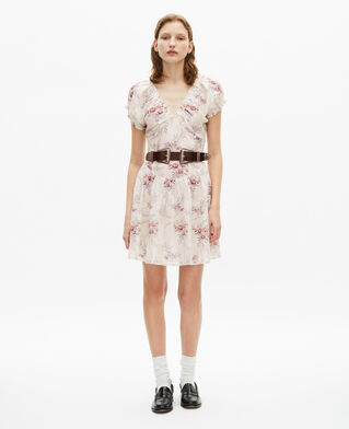 The Kooples FEMME OFF WHITE / PINK robe courte imprimé fleuri blanche