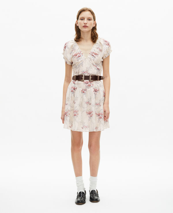 The Kooples FEMME OFF WHITE / PINK robe courte imprimé fleuri blanche