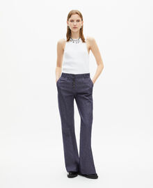 The Kooples FEMME BLUE pantalon flare en coton et lin bleu