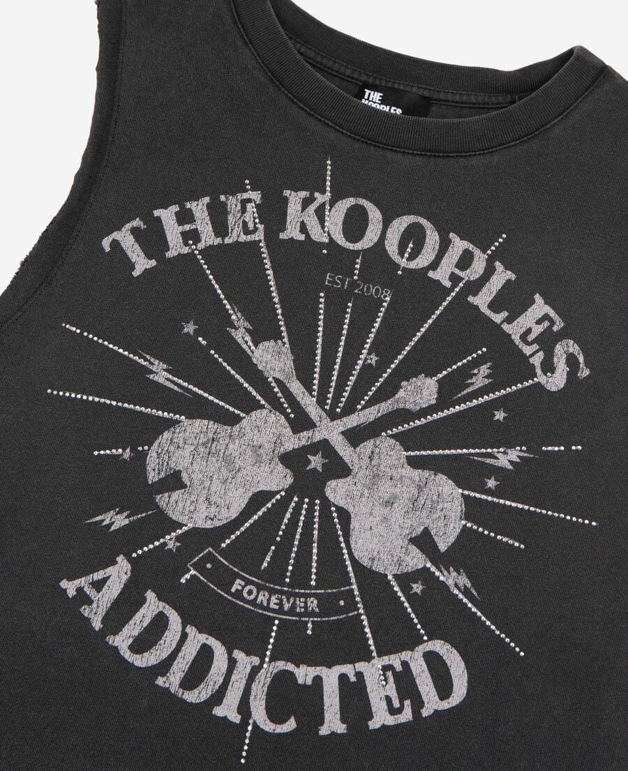 The Kooples WOMEN BLACK WASHED tank top with faded black screen print