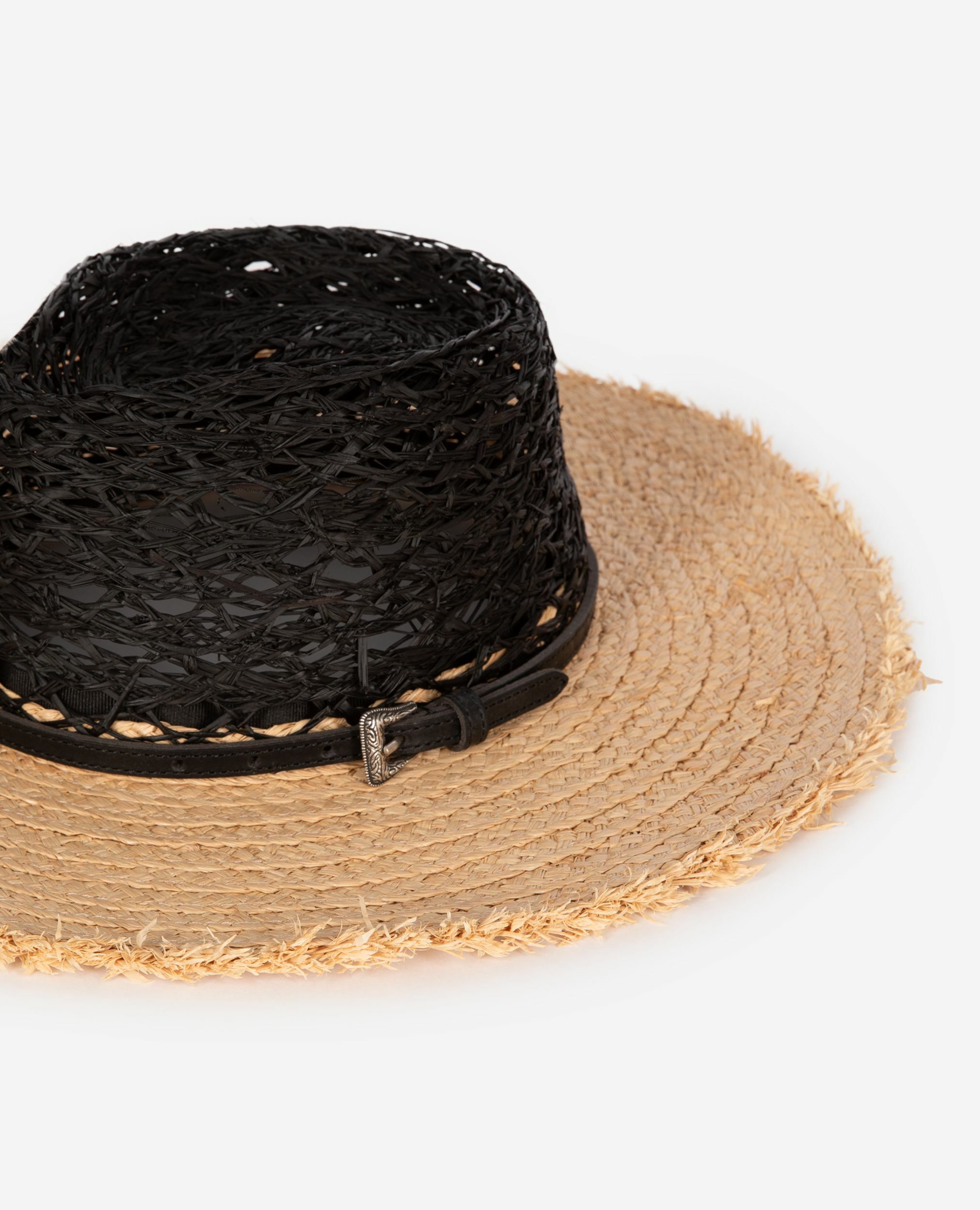 Chapeau en raphia noir et beige, BLACK - CREAM, hi-res image number null